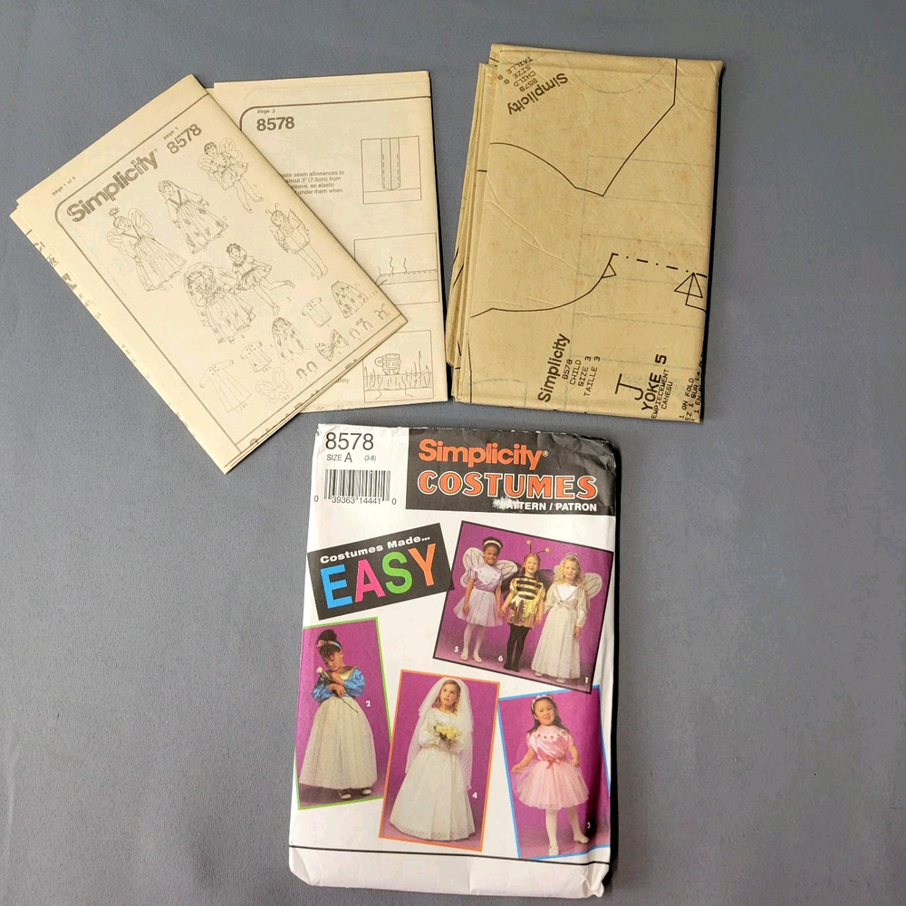 UNCUT Simplicity Costumes Easy Made Sewing Pattern #8578 Kids Size A (3-8) 1998